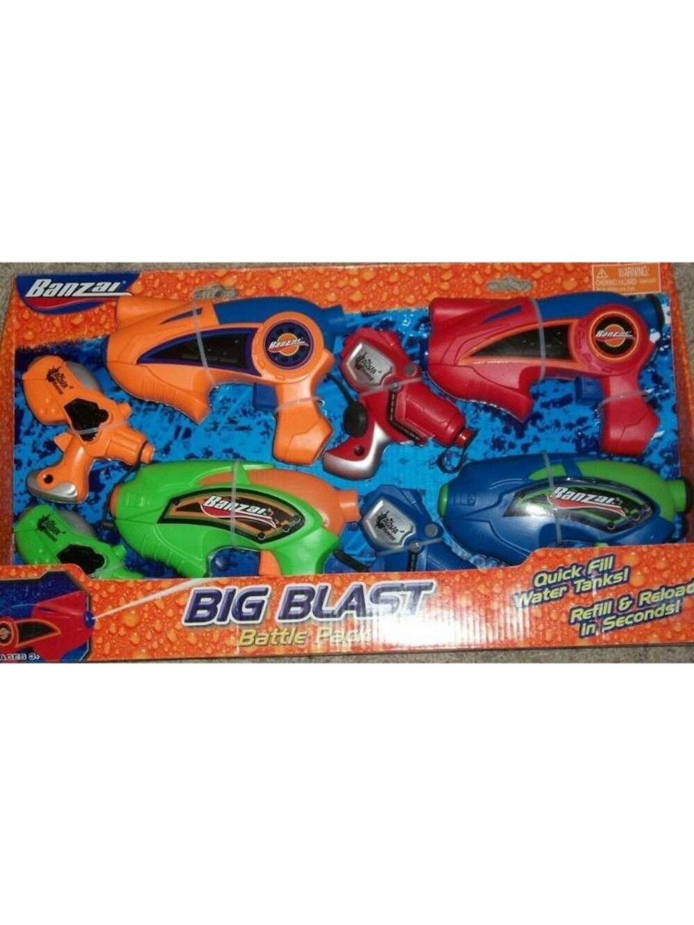 Banzai Big Blast Battle 8 Pack Water Guns Set Pool Game Fun Toy  Camping Squirt